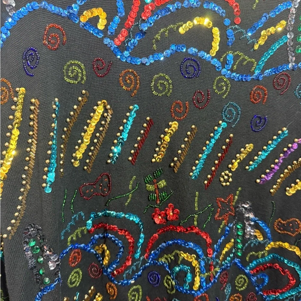 Vintage Marshall Ruosso Las Vegas Black sweater with rainbow sequin explosion - Picture 2 of 4
